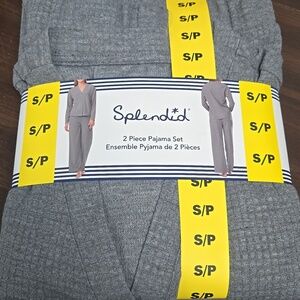 Splendid Size S Grey Waffle Knit 2-Piece Pajama Set